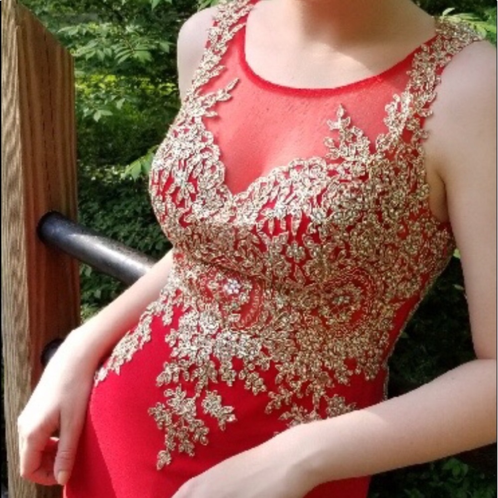 Short red sequined dress
